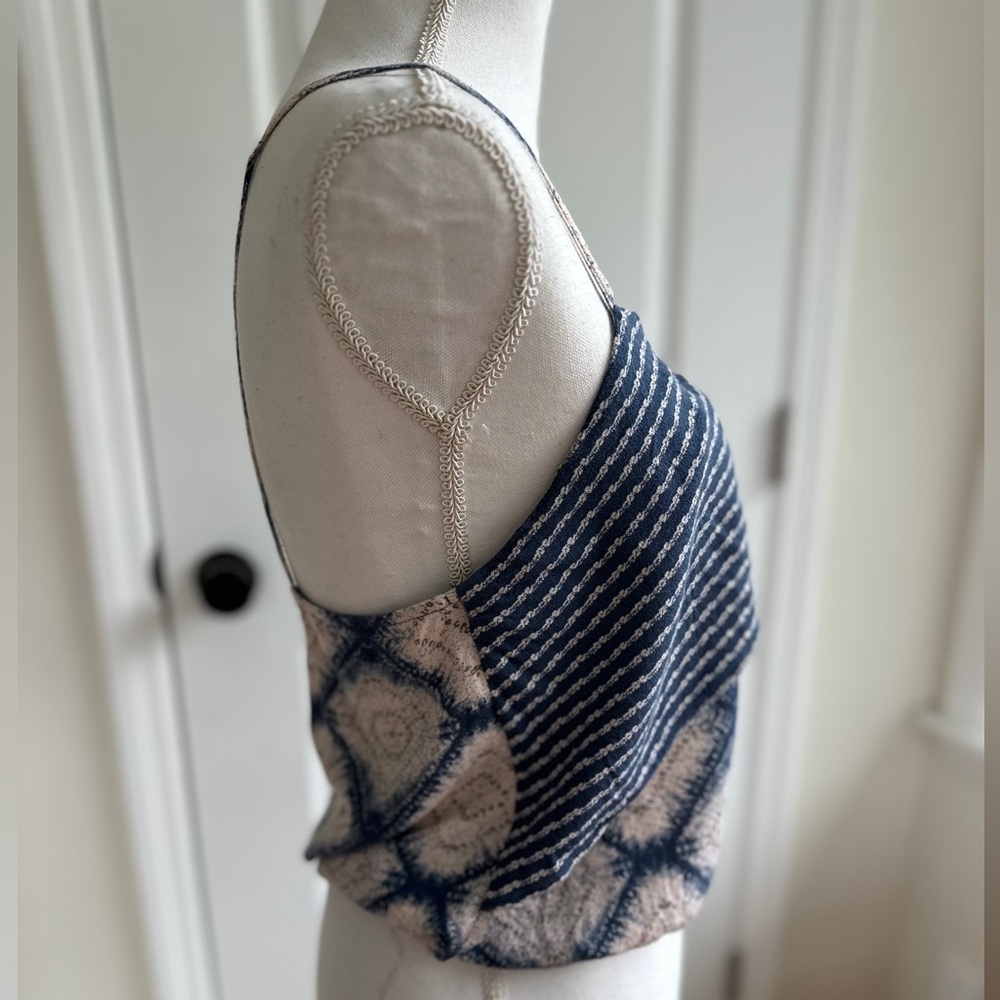 Free People Navy and Beige Asymmetrical Blouse - Picture 3 of 6